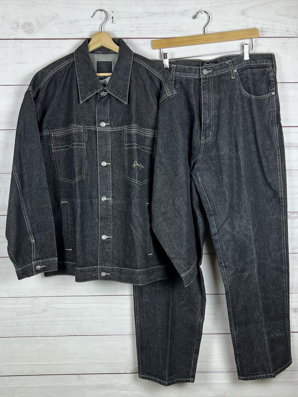 Sean John Denim Jacket & Pants Suit Set Mens Size XL 38x32 90s Hip-Hop Y2K Gray